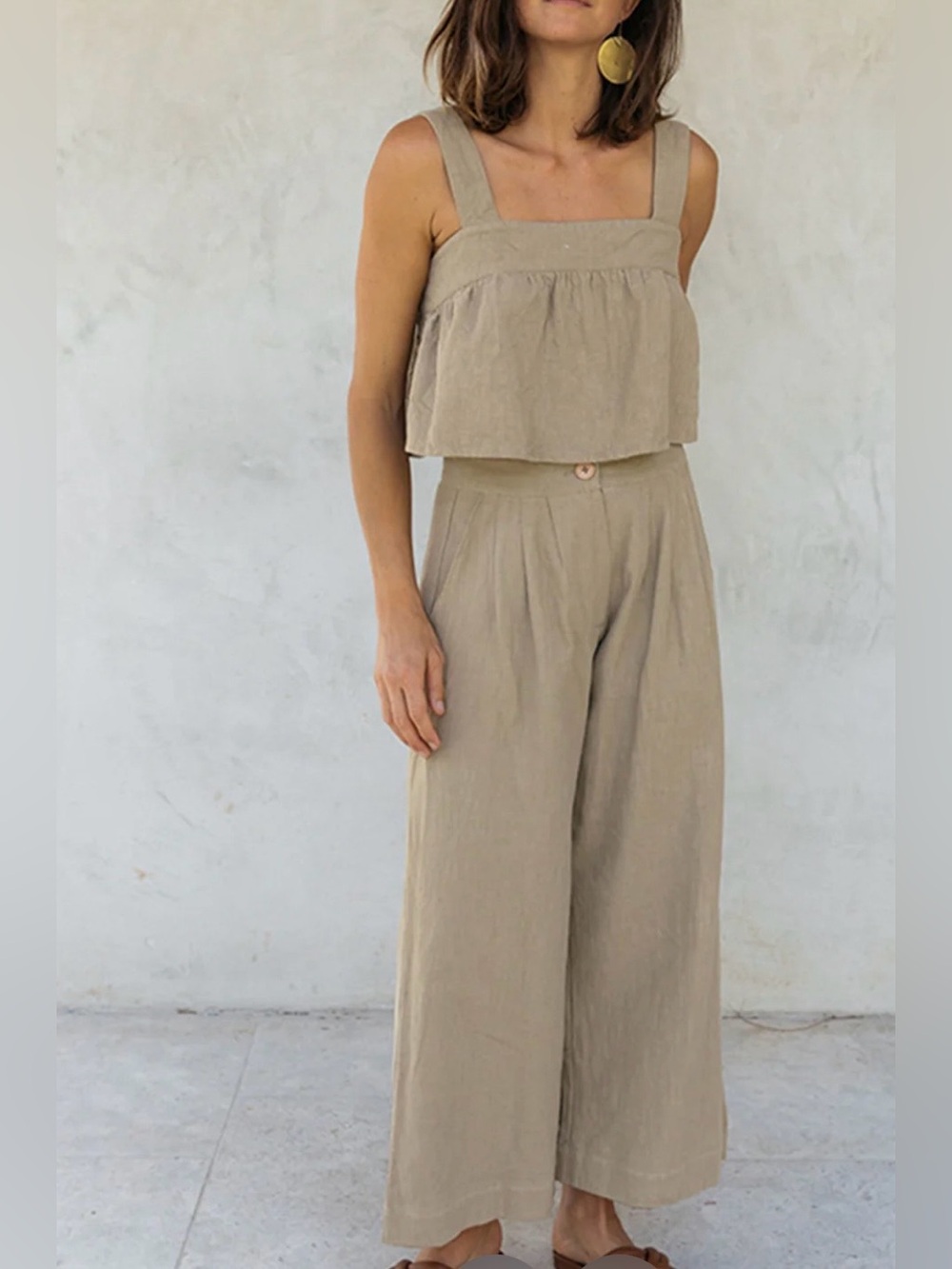 NWT TFY Collection 100% Cotton Linen Look Crop Top & Wide Leg Pants Set Small